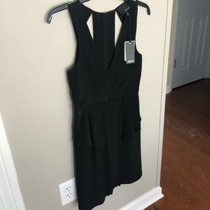 Greylin black silk peplum cutout halter dress NWT